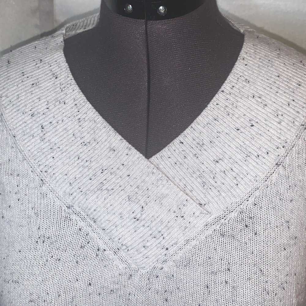 KAREN SCOTT | Cozy‎ Fitted Crossover V-Neck Sweater Gray Black White | XS - Picture 2 of 7